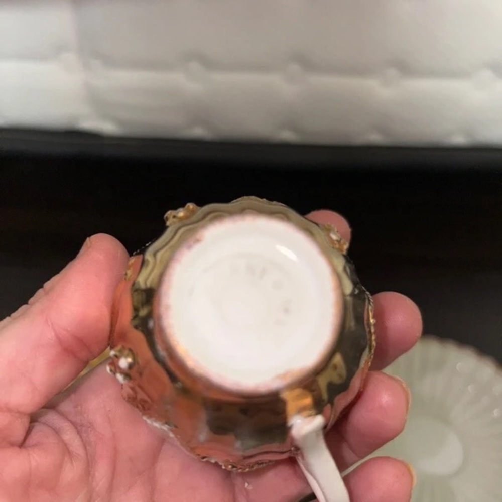 Gold and White Decorative Porcelain Teacup and Saucer - Picture 4 of 4